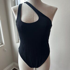L*Space Phoebe One Shoulder Cut Out Ribbed One-Piece Swimsuit Black Women XL